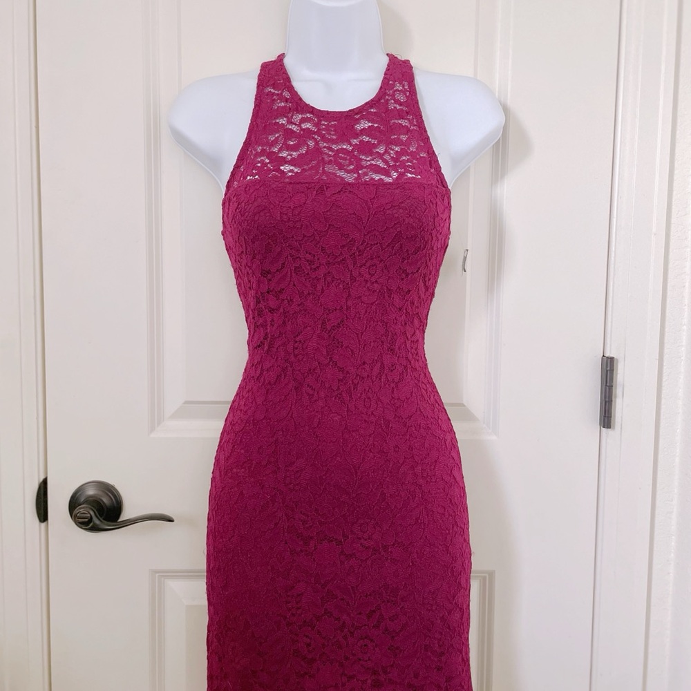 Hollister Halter Bodycon Lace Burgundy Dress